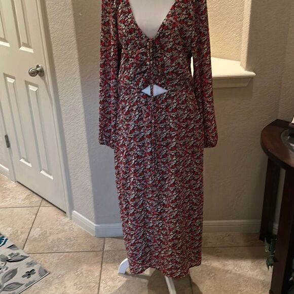 Sanctuary Women's 8 Long Sleeve Floral Print Chiffon Maxi Dress Red Microfloral - Picture 1 of 9